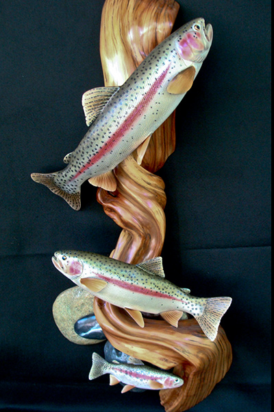 3 Rainbow Trout Wall Sculpture by Ray Dodge